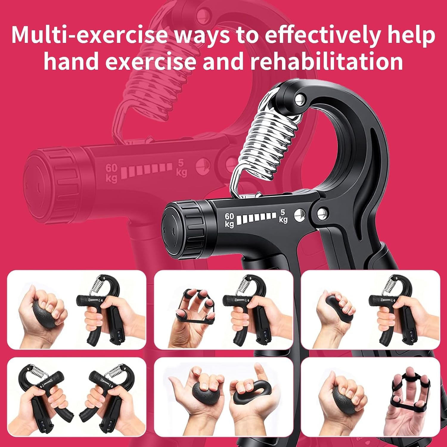 5-In-1 Grip Strength Trainer Kit with Counter, Adjustable Hand Grip(11-132 Lbs), Finger Stretcher, Grip Ring & Stress Ball – Grip Strength Trainer for Adults, Home Gym, Arm Workout Equipment