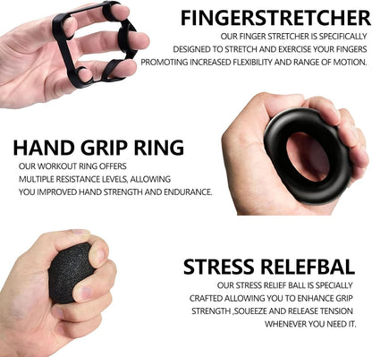5-In-1 Grip Strength Trainer Kit with Counter, Adjustable Hand Grip(11-132 Lbs), Finger Stretcher, Grip Ring & Stress Ball – Grip Strength Trainer for Adults, Home Gym, Arm Workout Equipment